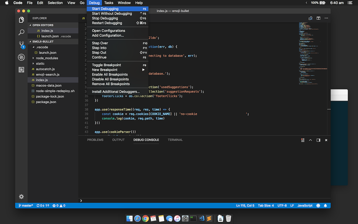 Start debugging with VS Code