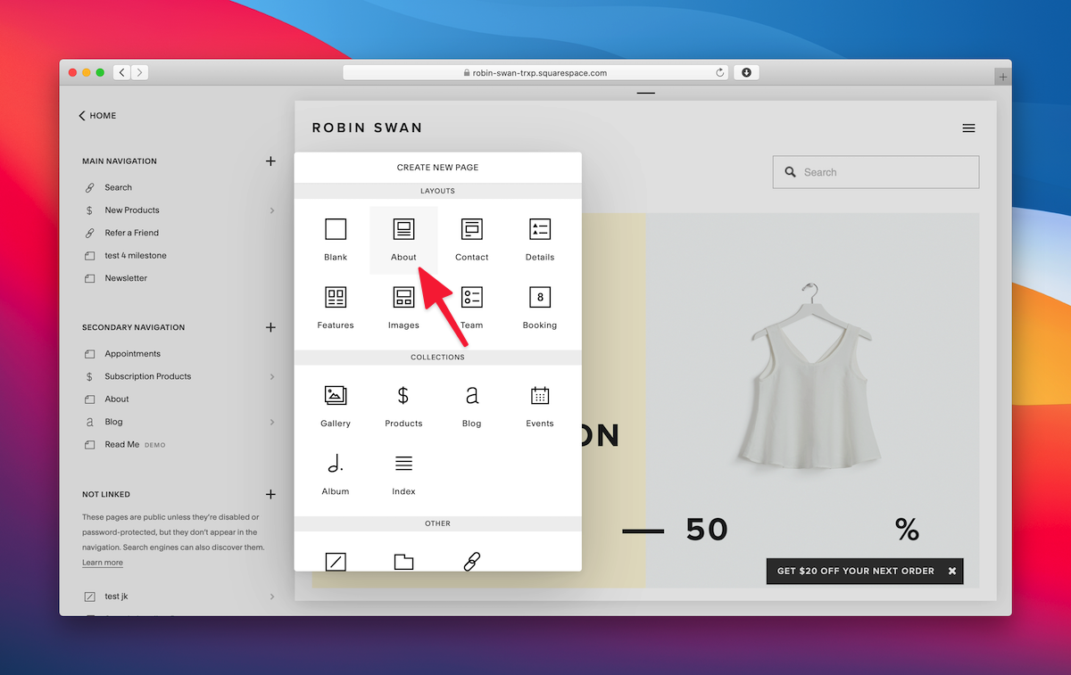 Squarespace about page template