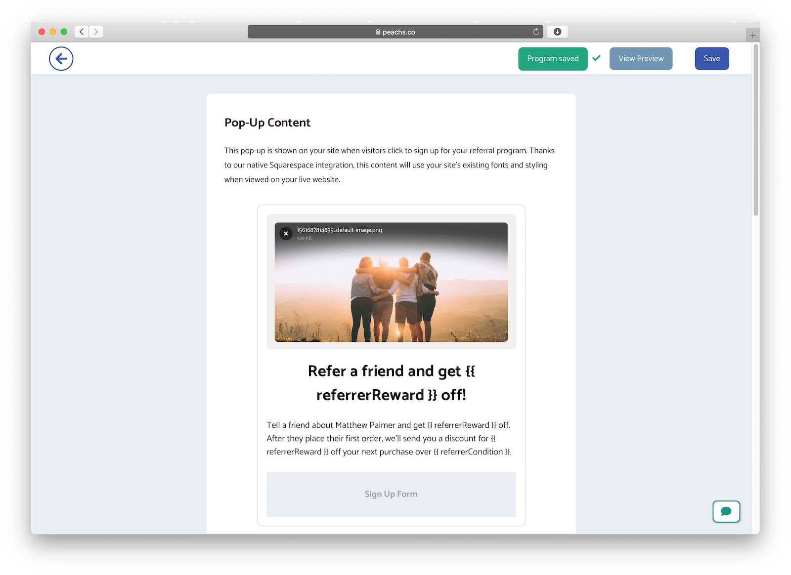 Customize Squarespace referral program