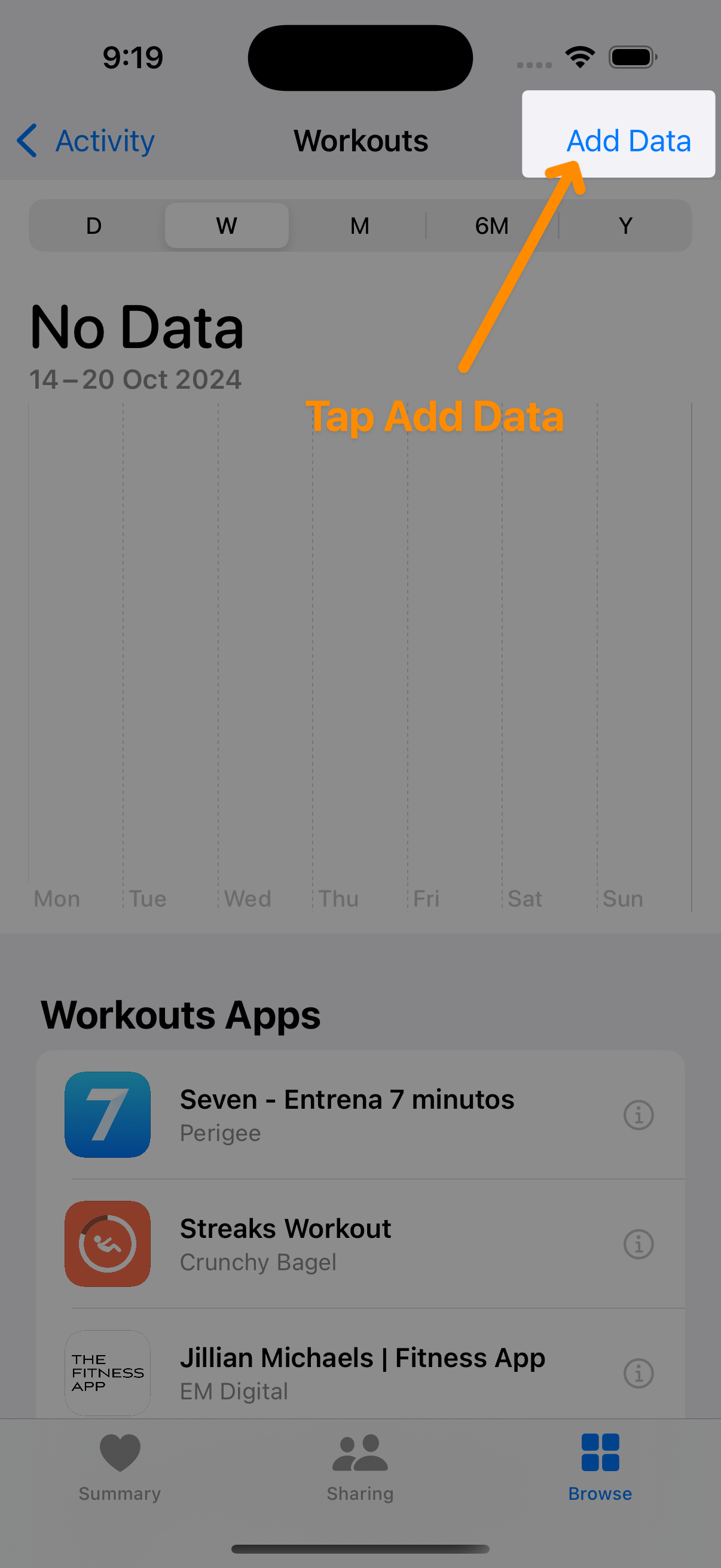 Add workout data in Health app