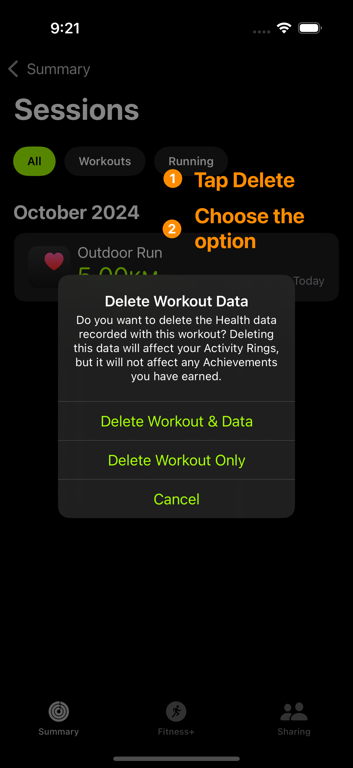 Confirm deletion of workout and data